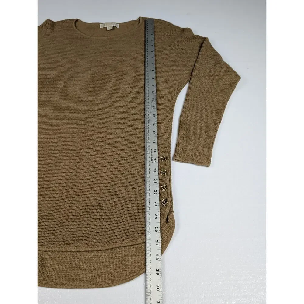 Michael Kors Sweater Womens Small Brown Long Sleeve Knit Tunic Scoop Neck Gold